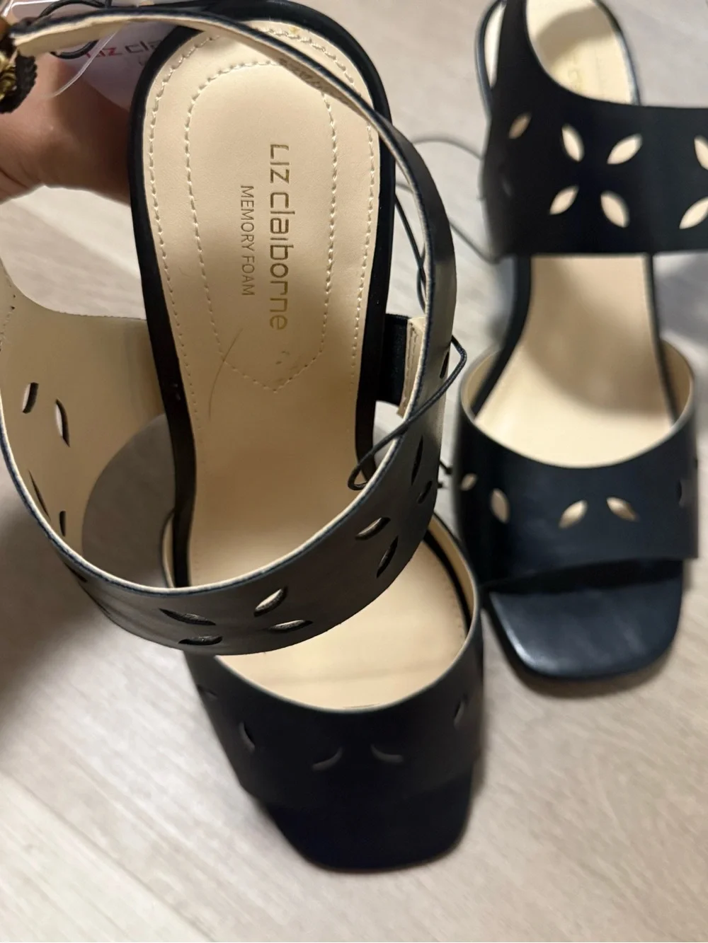 Liz Claiborne Black Laser-Cut Block Heel Sandals